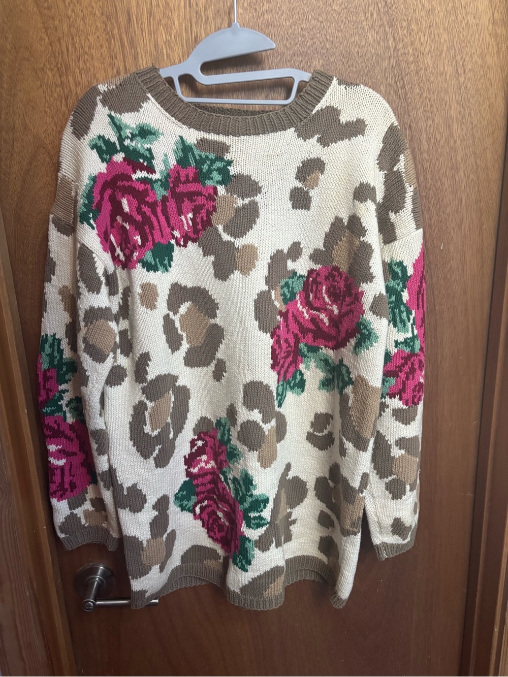 Floral Leopard Print Crewneck Sweater - Pink Rose on Cream Reposhing.